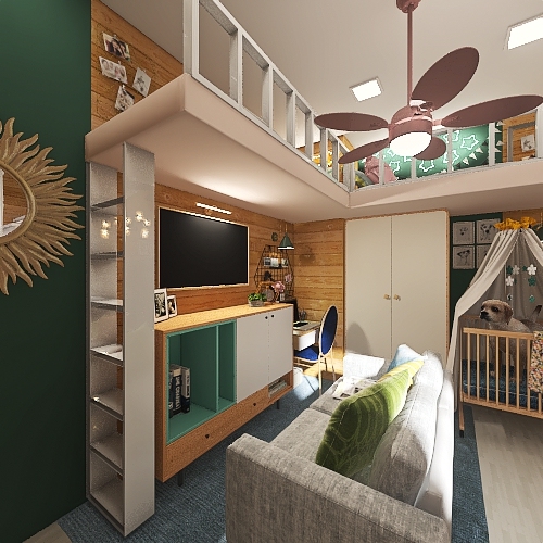 20 SQM first floor small chic apartment Interior Design Render