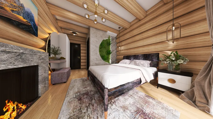 Farmhouse WoodTones Bedroom1 3d design renderings
