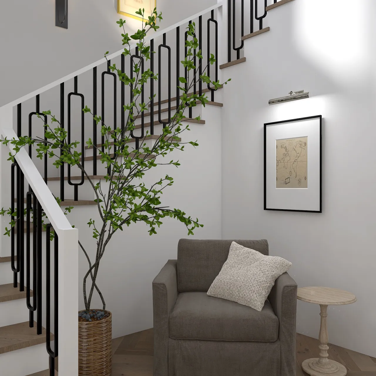 Modern WoodTones Stairwell 3d design renderings
