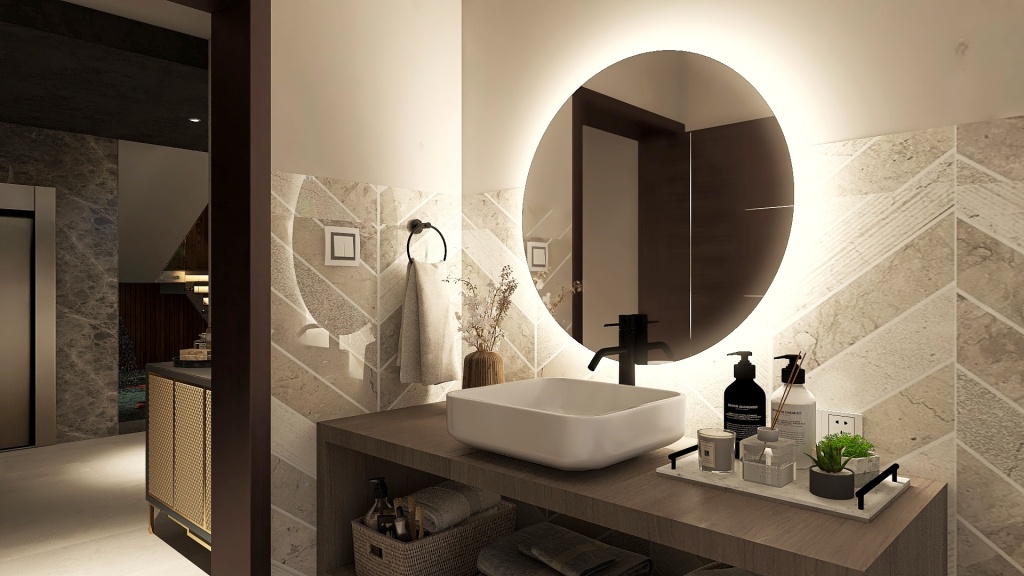 Modern Black Green Guest Bathroom 3d design renderings