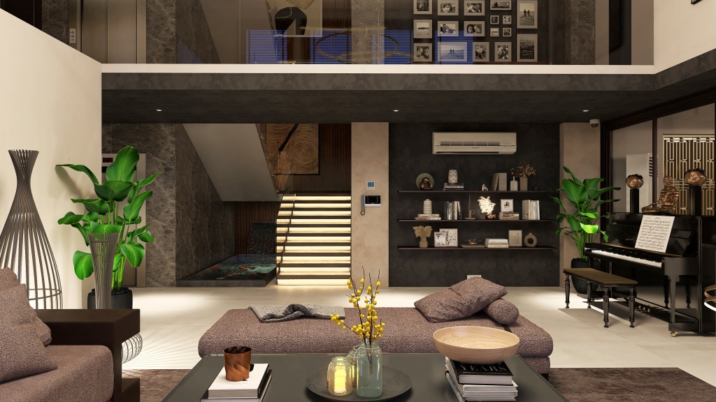 Modern Black Green Living Room 3d design renderings