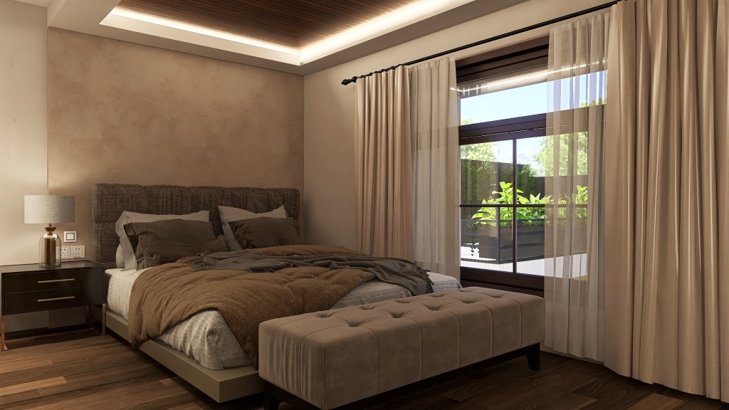 Modern Black Green Guest Room 3d design renderings