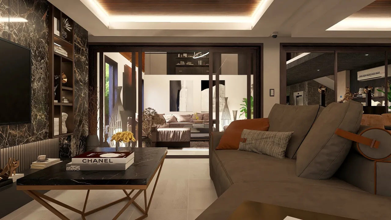 Modern Black Green LivingDiningRoom 3d design renderings