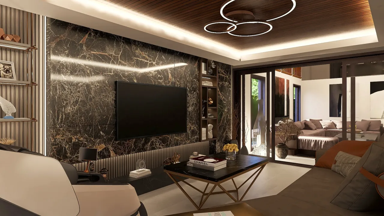 Modern Black Green LivingDiningRoom 3d design renderings