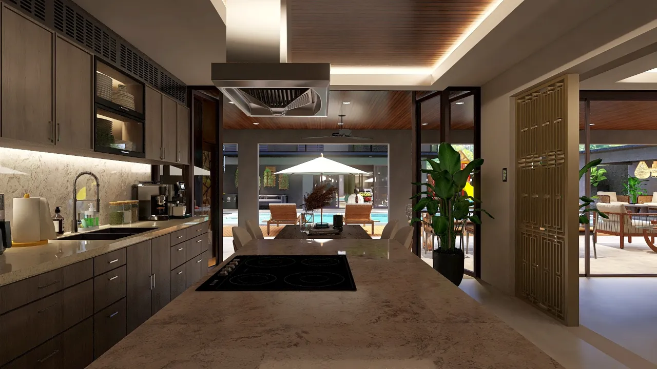 Modern Black Green Kitchen 3d design renderings