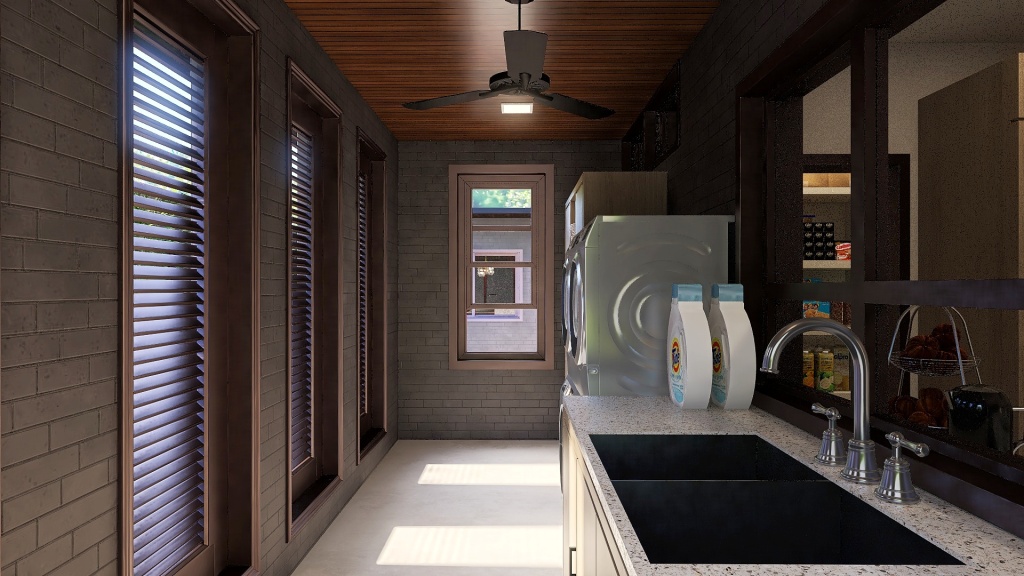 Modern Black Green Laundry Area 3d design renderings