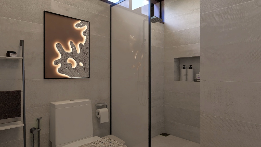 Modern Black Green Helper's Bathroom 3d design renderings