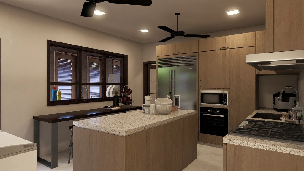 Modern Black Green Auxiliary / Dirty / Daily Kitchen 3d design renderings