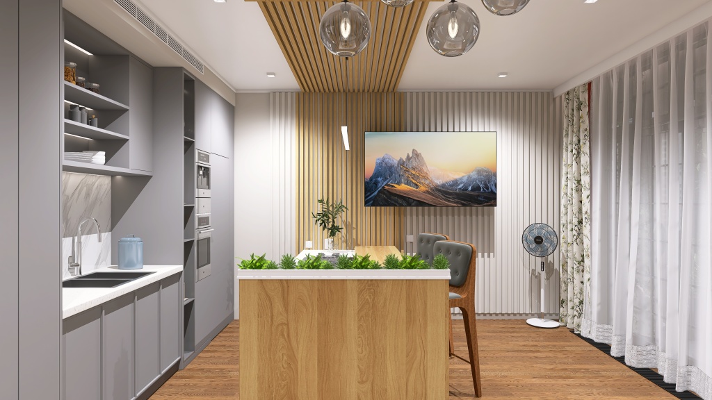 Вітальня, кухня, Спальня 3d design renderings