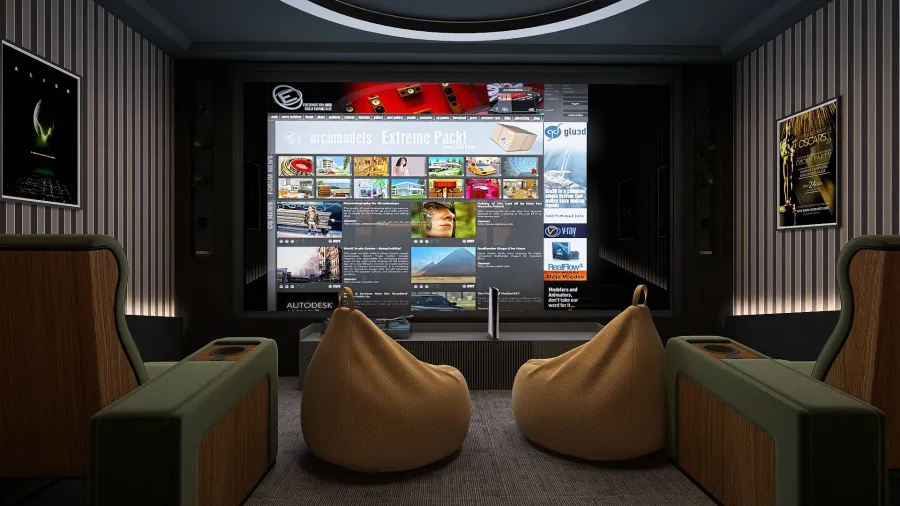 Home Cinema - Game Room 3d design renderings