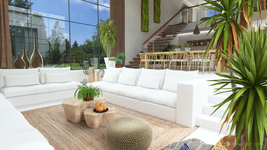 Bohemian WabiSabi TropicalTheme #HSDA 2020 Residential TOQUE TROPICAL WoodTones White Green Yellow 3d design renderings