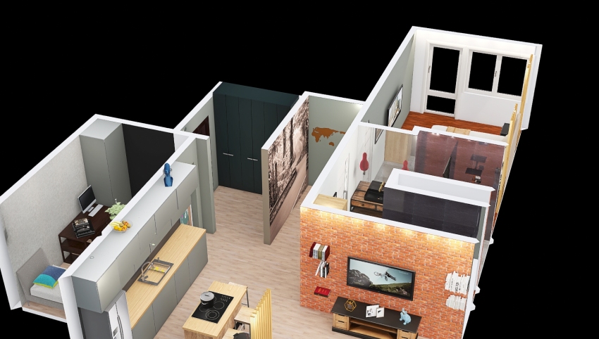 Small flat in loft style 3d design picture 73.1