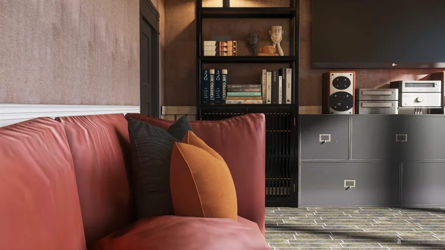 StyleOther Modern Black Red Living Room 3d design renderings