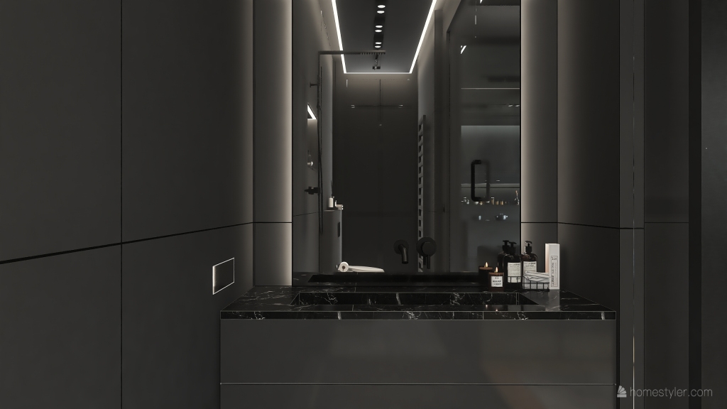 Contemporary Bauhaus Black Second Bathroom 3d design renderings