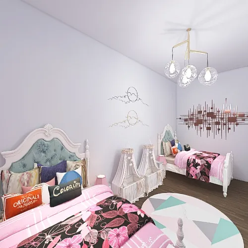 Bedroom for 4 girls 3d design renderings