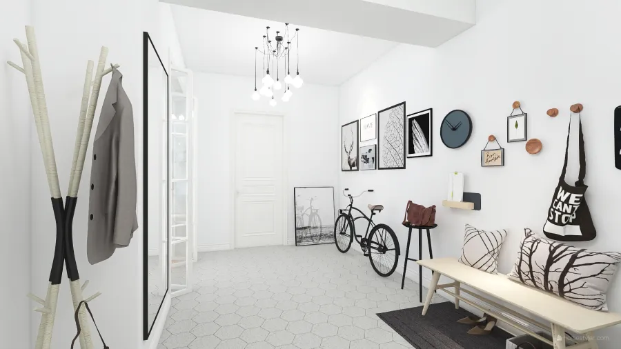 Scandinavian Modern White Grey Hallway 3d design renderings