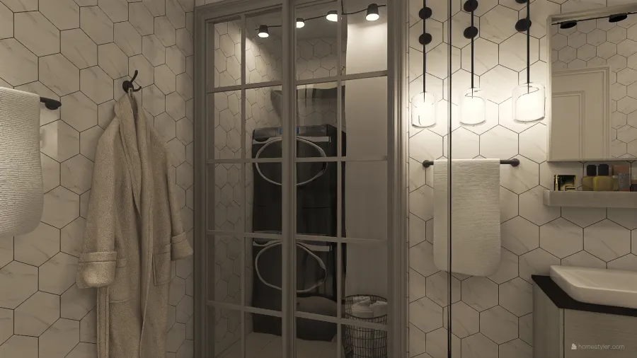 Scandinavian Modern White Grey Bathroom 3d design renderings