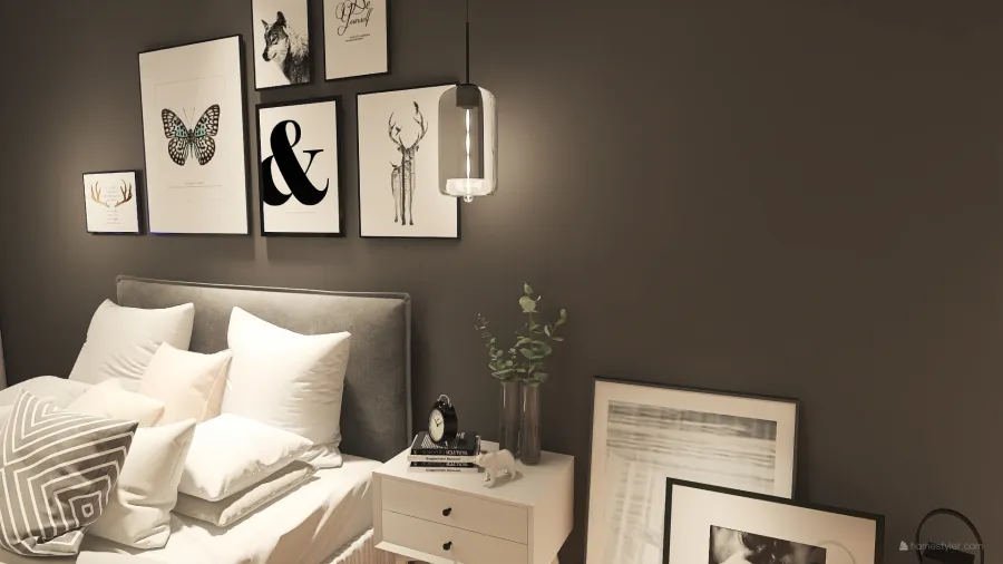 Scandinavian Modern White Grey Bedroom 3d design renderings