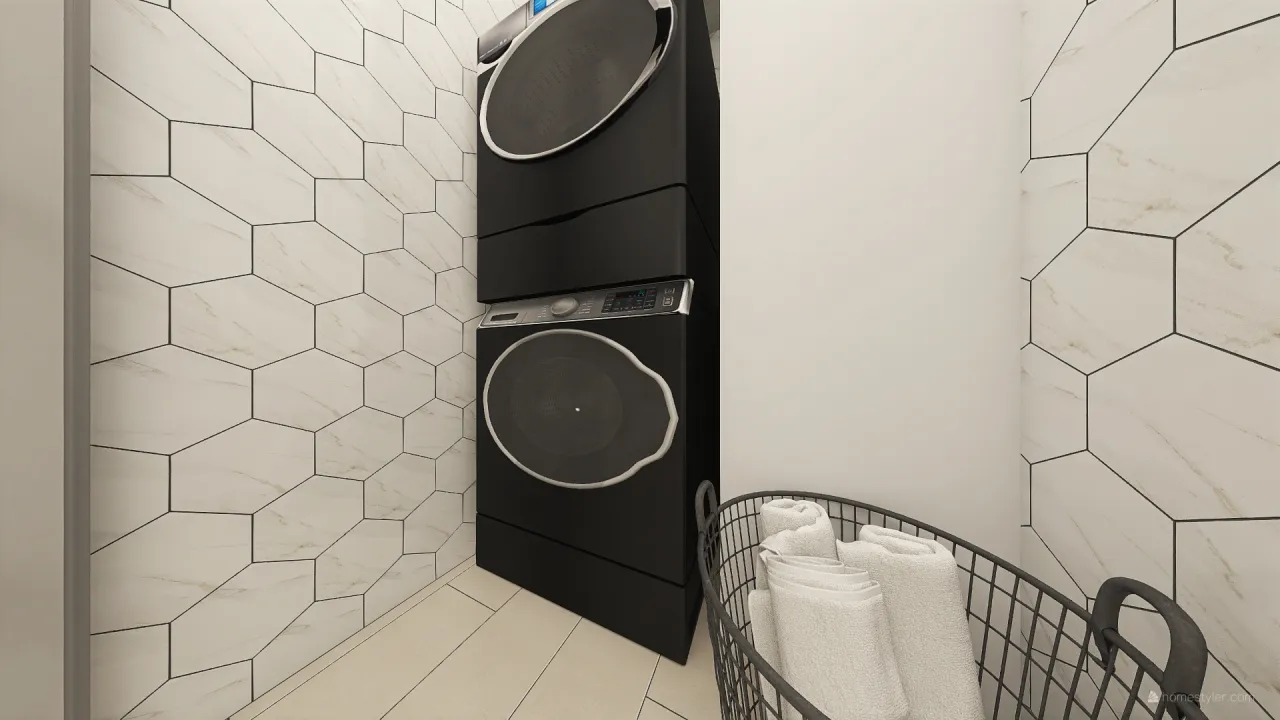 Scandinavian Modern White Grey LaundryRoom 3d design renderings