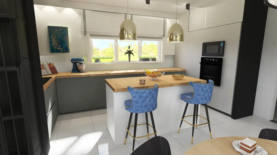 Salon z kuchnią i jadalnią 3d design renderings