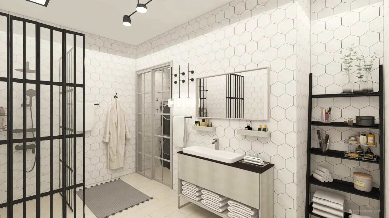 Scandinavian Modern White Grey Bathroom 3d design renderings