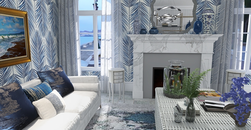Parker's Cape Cod inspired home by the ocean. Interior Design Render