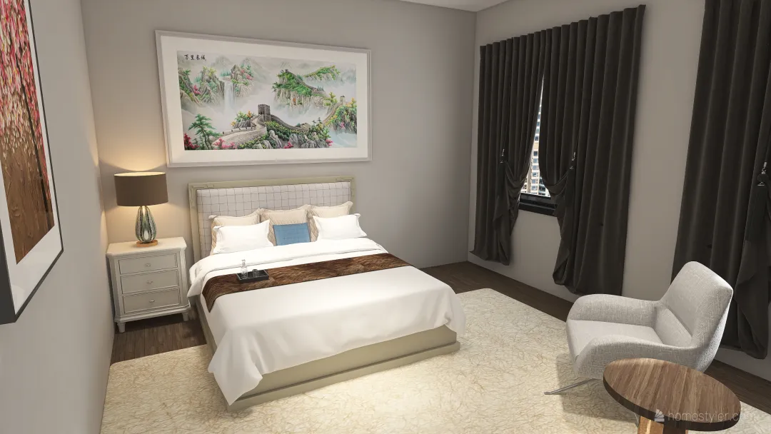 #HSDA2020Residential comfortable bedroom with bathroom and closet 3d design renderings