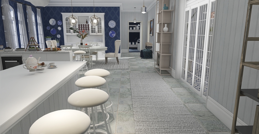 Parker's Cape Cod inspired home by the ocean. Interior Design Render