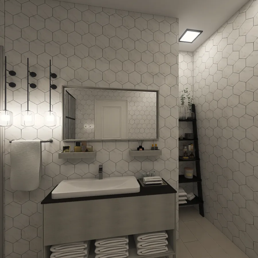 Scandinavian Modern White Grey Bathroom 3d design renderings
