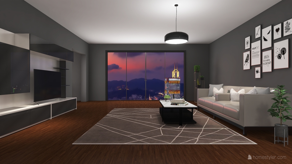 Living room + Kitchen 3d design renderings