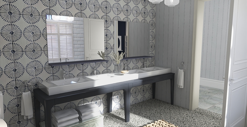 Parker's Cape Cod inspired home by the ocean. Interior Design Render