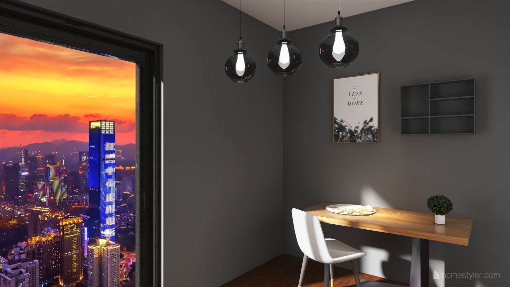 Living room + Kitchen 3d design renderings