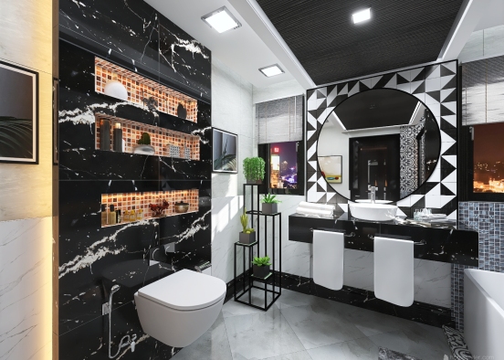 black & white-Luxury bathroom Design Rendering