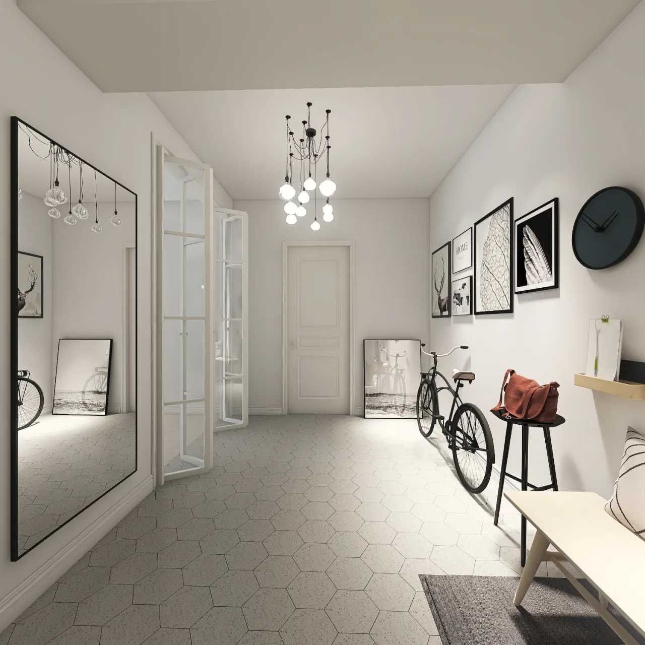 Scandinavian Modern White Grey Hallway 3d design renderings