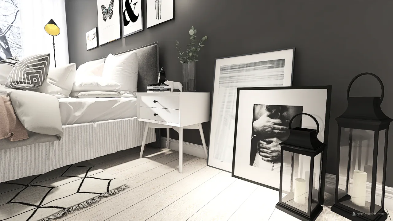 Scandinavian Modern White Grey Bedroom 3d design renderings