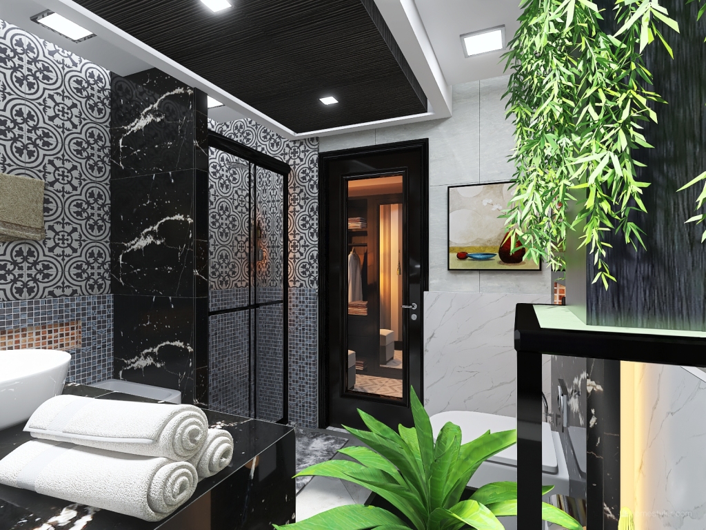 black & white-Luxury bathroom 3d design renderings