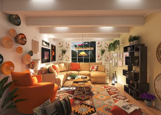 Boho chic livingroom Design Rendering