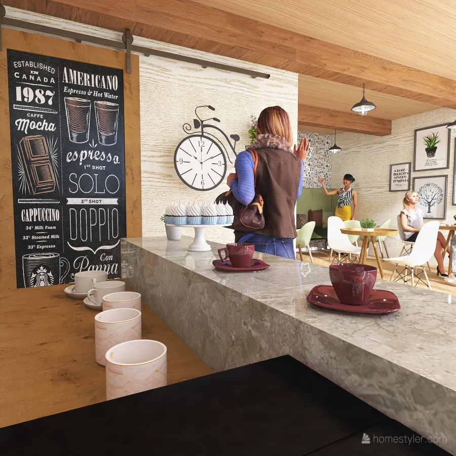 Small and cozy coffe shop 3d design renderings