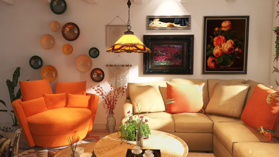 Boho chic livingroom 3d design renderings