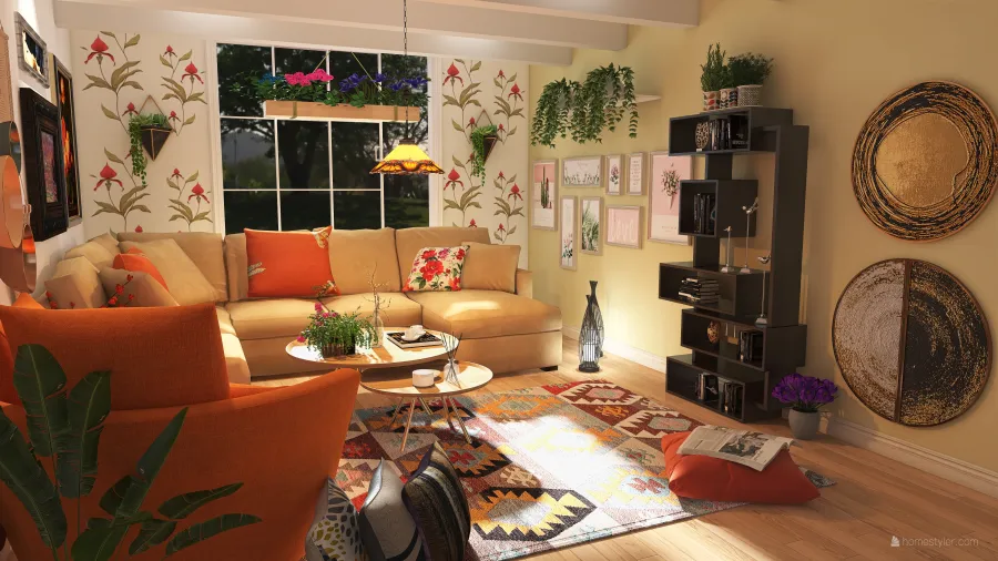 Boho chic livingroom 3d design renderings