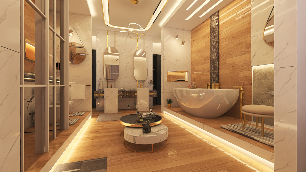 Contemporary ArtDeco #HSDA2020Residential Luxury Ensuite  WoodTones White 3d design renderings