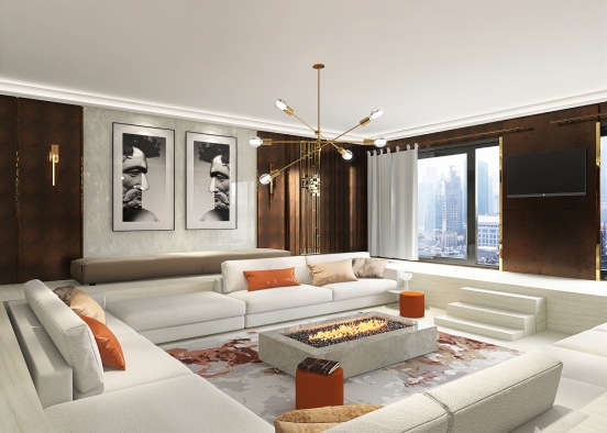 Luxury Sunken Living Room Design Rendering