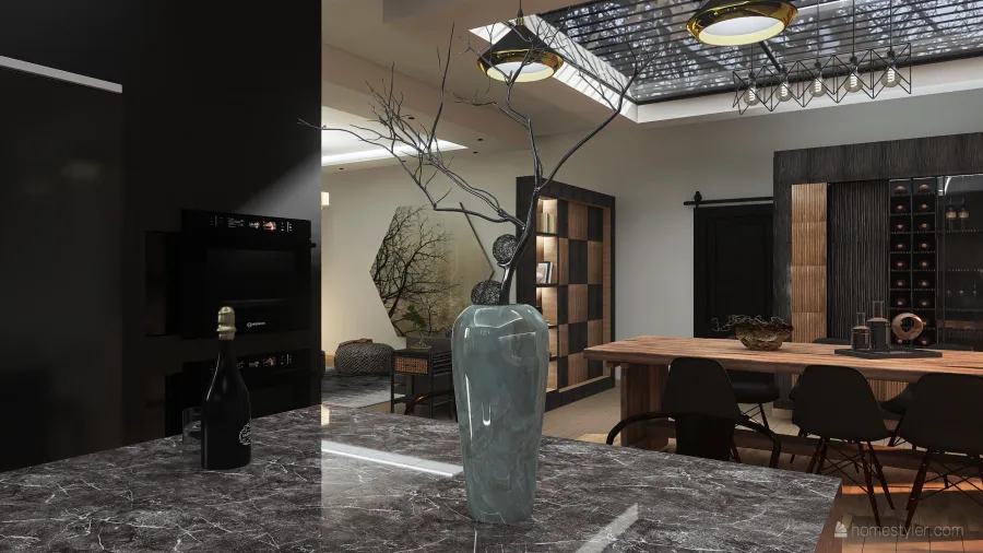 Open Plan Living room/Dining Room/Kitchen 3d design renderings
