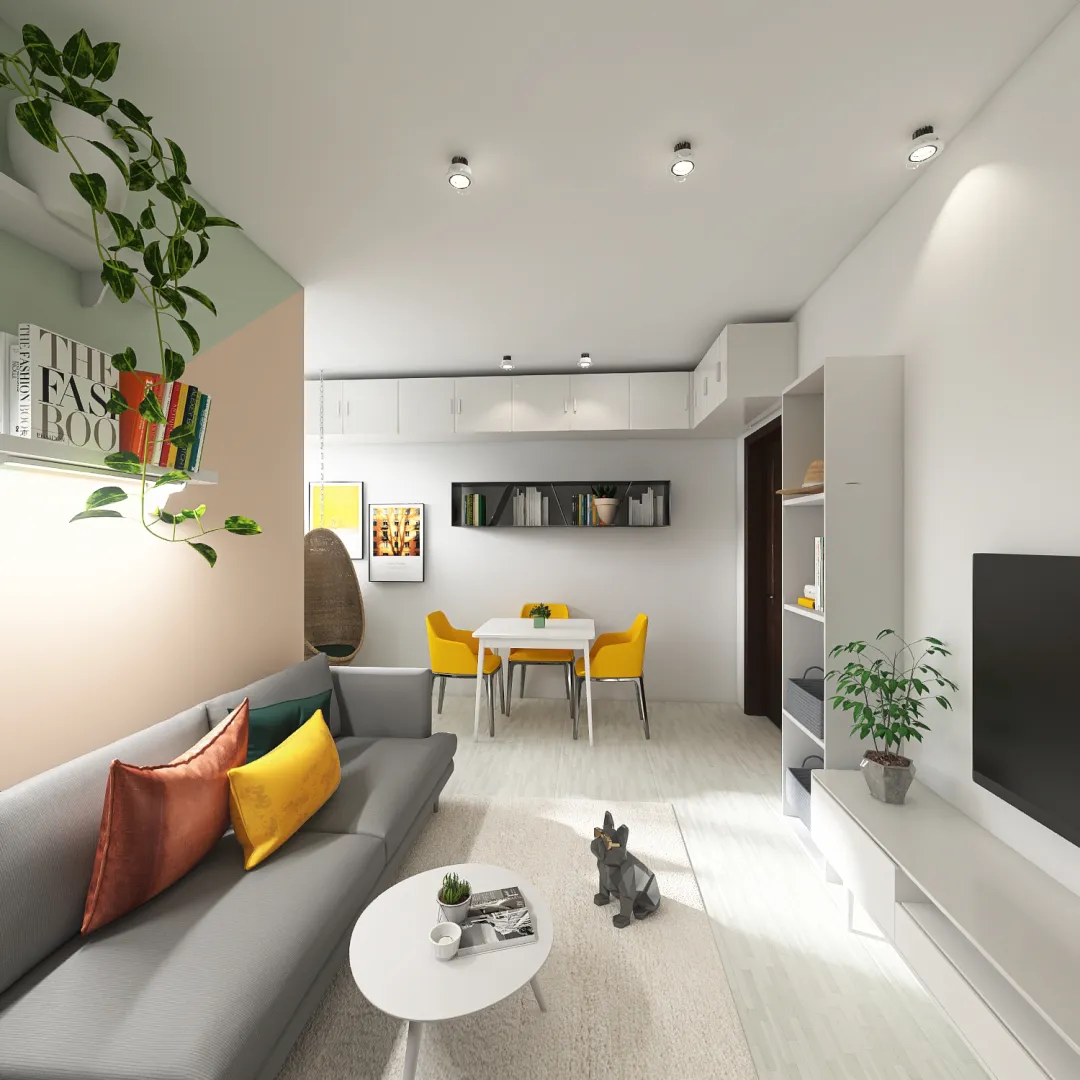Tiny living area for young couple 3d design renderings