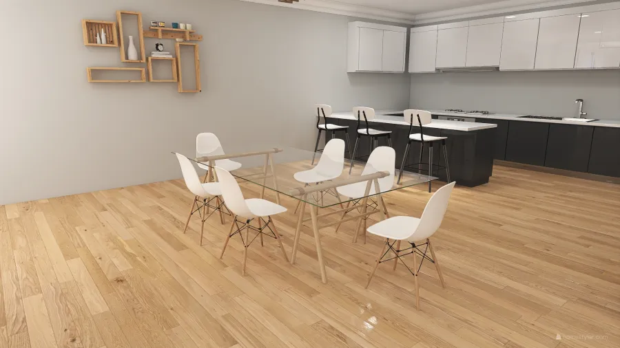 Dining room and Kitchen 3d design renderings