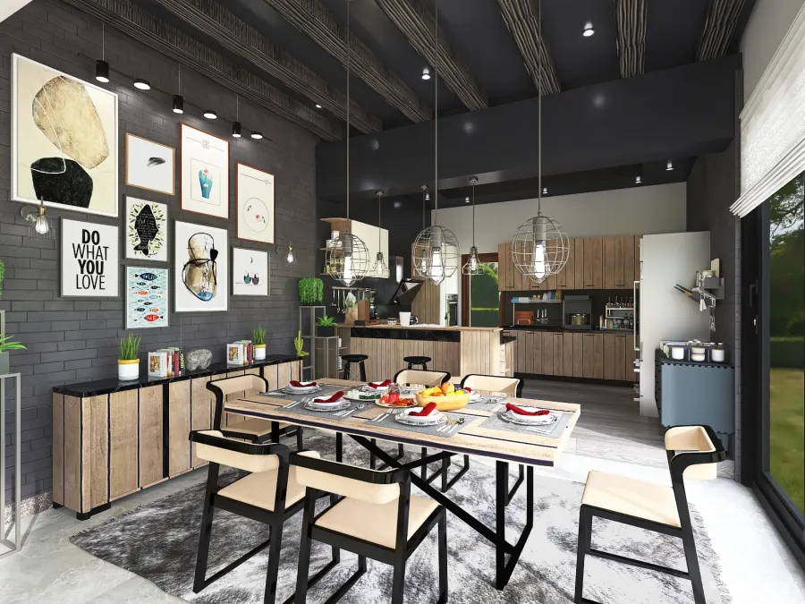 Industrial #HSDA2020Residential-Industrial design style-kitchen Grey Beige 3d design renderings