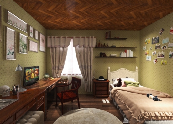 modern witch cottagecore bedroom Design Rendering