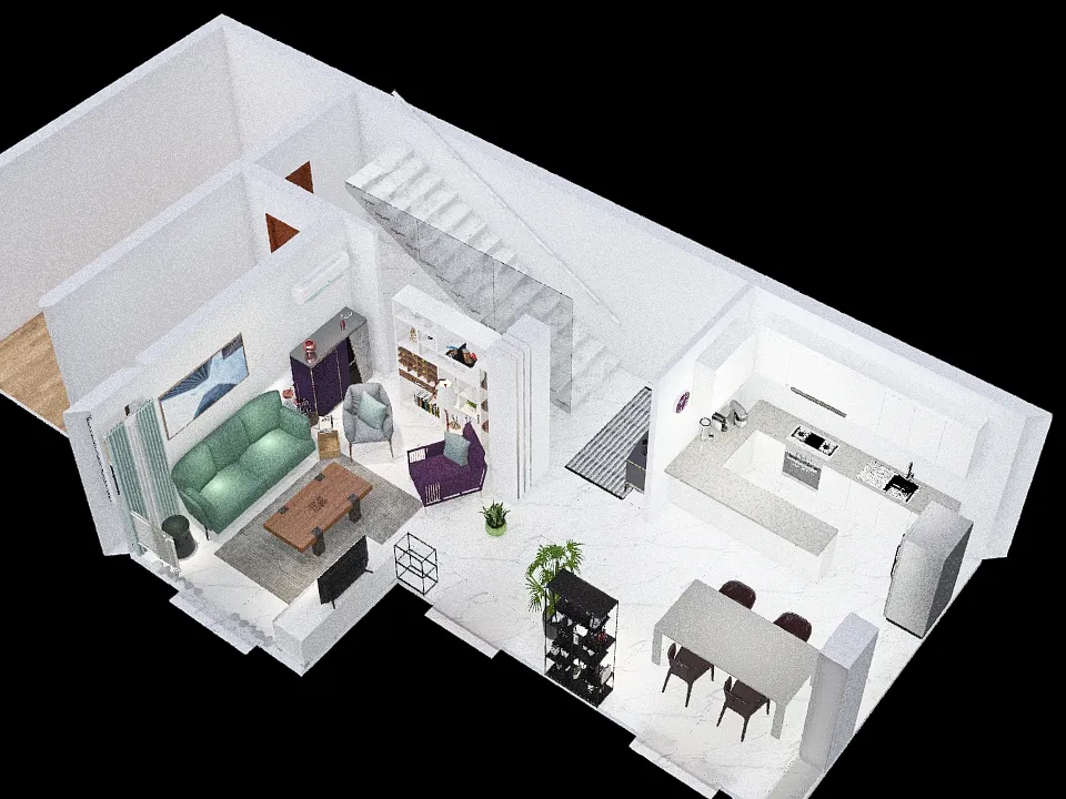 zona living-ingresso cucina 3d design renderings