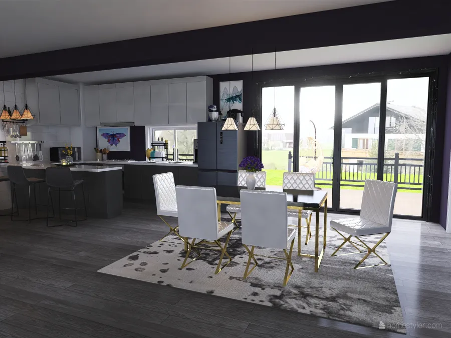 kitchen, living, dining 3d design renderings