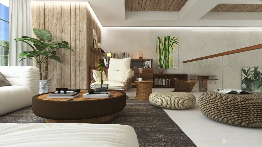 Bohemian WabiSabi TropicalTheme #HSDA 2020 Residential TOQUE TROPICAL WoodTones White Green Yellow 3d design renderings